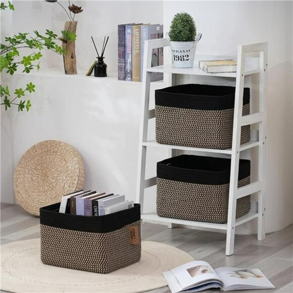 Set of 3 Cotton Rope Storage Baskets with Handles Toy Bin Organizer Box - Picture 2 of 7